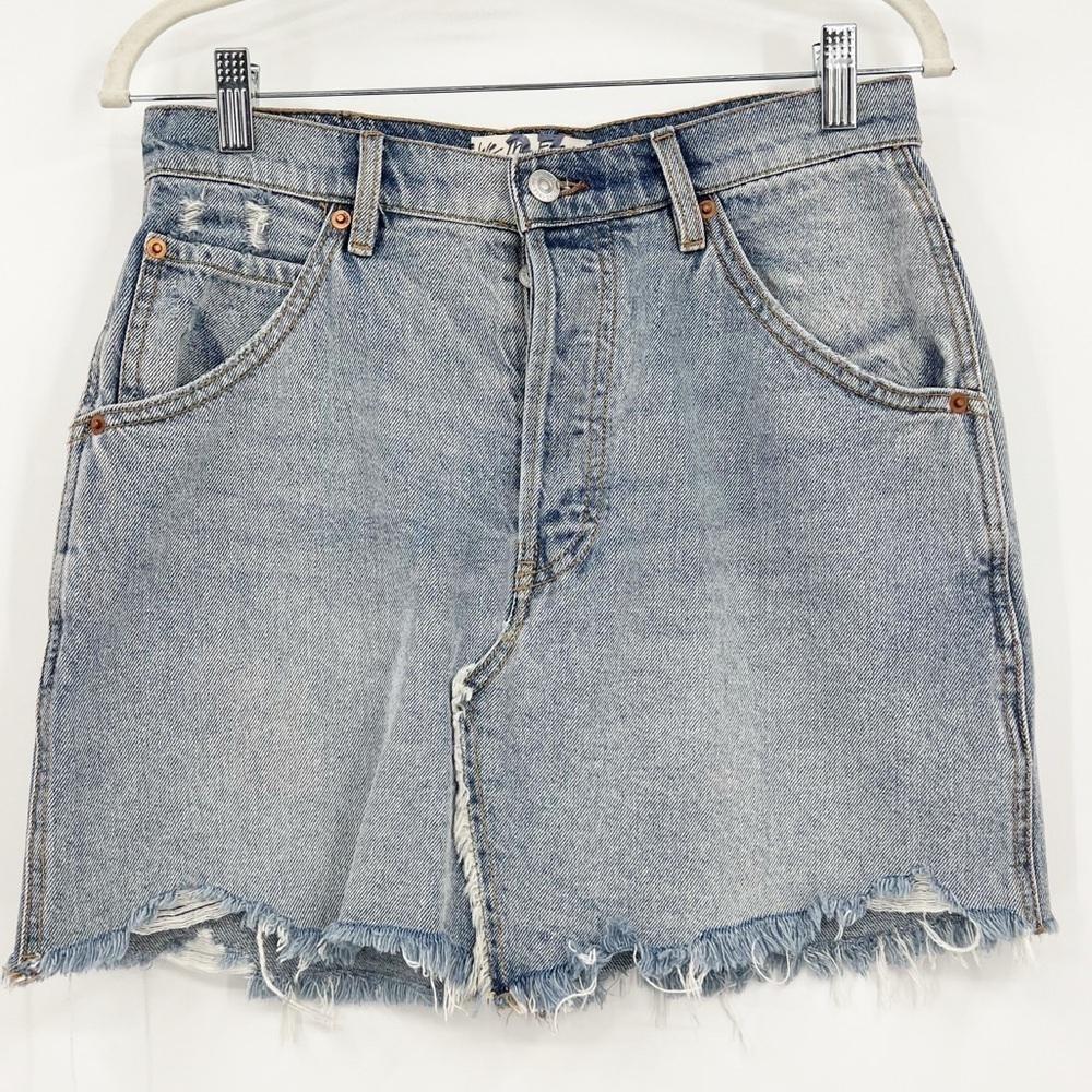 We The Free Blue Denim Jean Skirt High Rise Size 27 Boho Western Cowgirl
